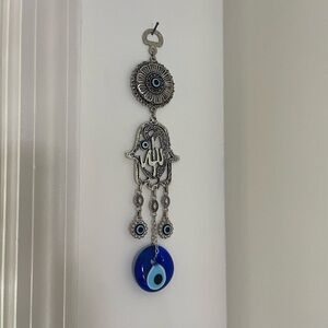 Silver Blue Hamsa & Evil eye Wall Hanging decore for home protection & blessing